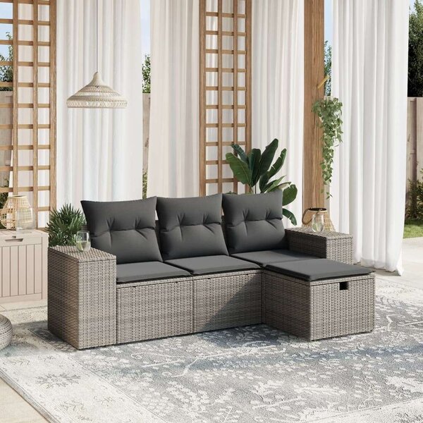 Polyrattan Kerti Ülőgarnitúra - 4 részes - Szürke