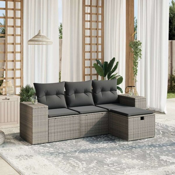 Polyrattan Kerti Ülőgarnitúra - 4 részes - Szürke