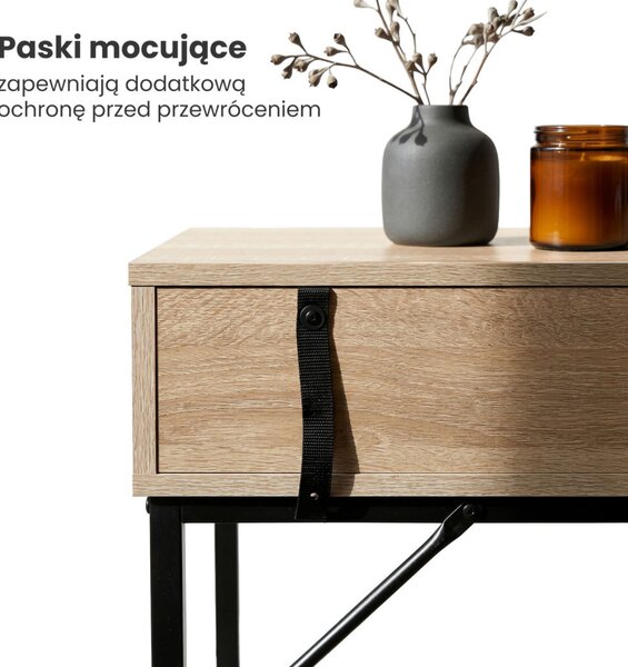 AKORD MODENA Loft Konzolasztal 1 Fiókkal 80 cm Sonoma Tölgy Fekete Lábakkal