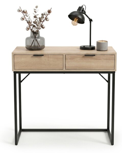 AKORD ELANO Loft Konzolasztal 2 Fiókkal 80 cm Sonoma Tölgy Fekete Lábakkal