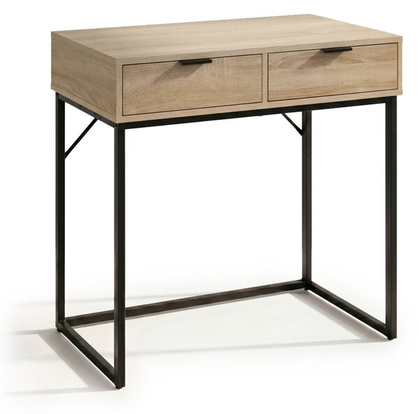 AKORD ELANO Loft Konzolasztal 2 Fiókkal 80 cm Sonoma Tölgy Fekete Lábakkal