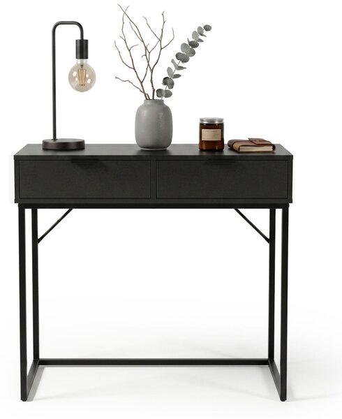 AKORD ELANO Loft Konzolasztal 2 Fiókkal 80 cm Fekete Fém Lábakkal