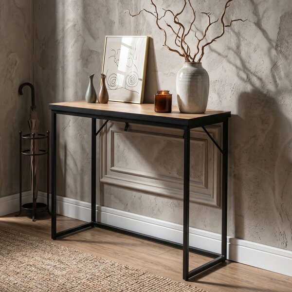 AKORD ORIGO Loft Konzolasztal 90 cm Dąb Craft Fekete Lábakkal