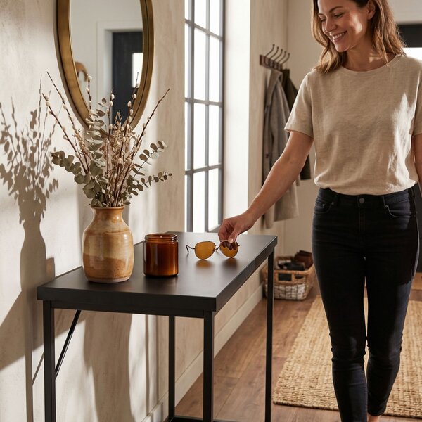 AKORD ORIGO 90 cm Loft Konzolasztal Fekete Fém Lábakkal