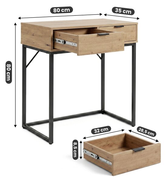 AKORD ELANO Konzolasztal 2 Fiókkal 80 cm Artisan Tölgy Fekete Lábakkal