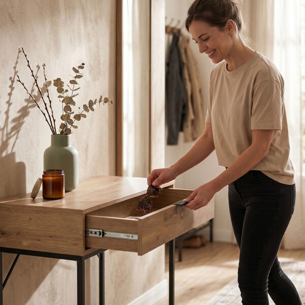 AKORD MODENA loft konzolasztal 1 fiókkal 80 cm dab artisan fekete lábakkal