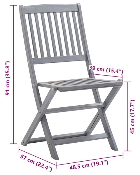 8 db összecsukható tömör akácfa kerti szék párnákkal