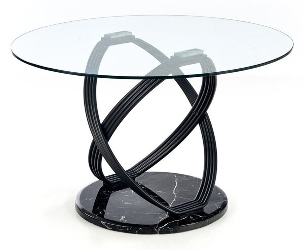Asztal Houston 938, Fekete márvány, Fekete, 77cm, Edzett üveg, Fém, Közepes sűrűségű farostlemez