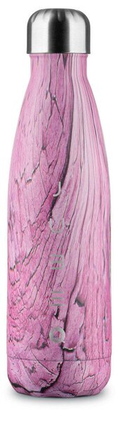 The Bottle Pink Wood sötét rózsaszín fa erezetű 0,5l-es rozsdamentes acél hőtartó design kulacs