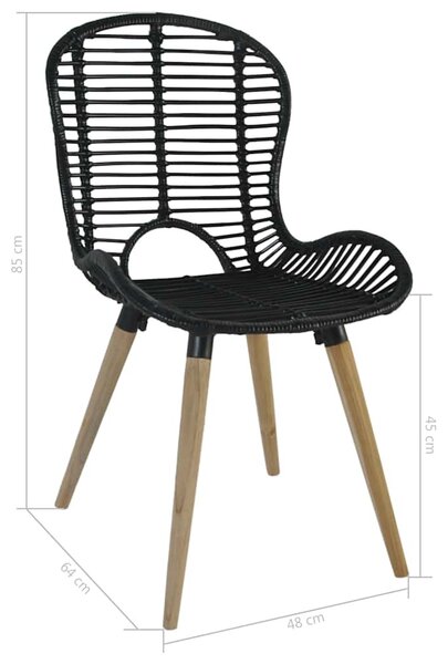6 db fekete természetes rattan étkezőszék