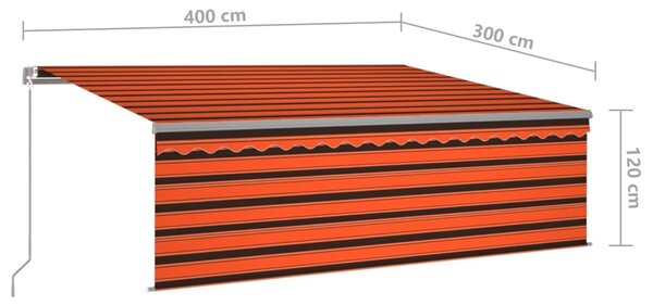 Narancssárga-barna kézzel kihúzható LED-es napellenző 4 x 3 m