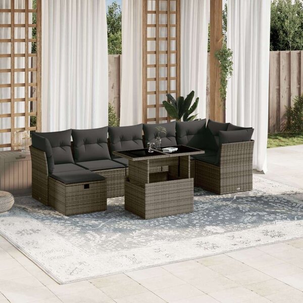 VidaXL Polyrattan Kerti Ülőgarnitúra - 8 részes, Szürke
