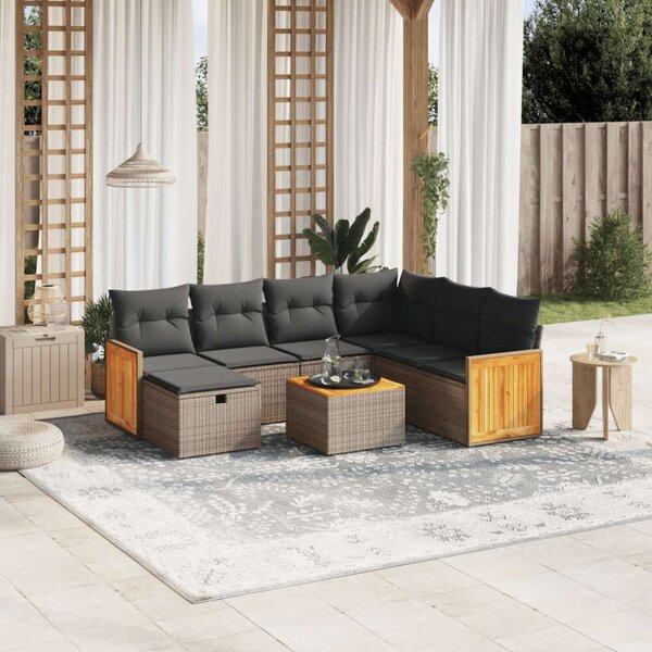 VidaXL Polyrattan Kerti Ülőgarnitúra - 8 részes - Szürke