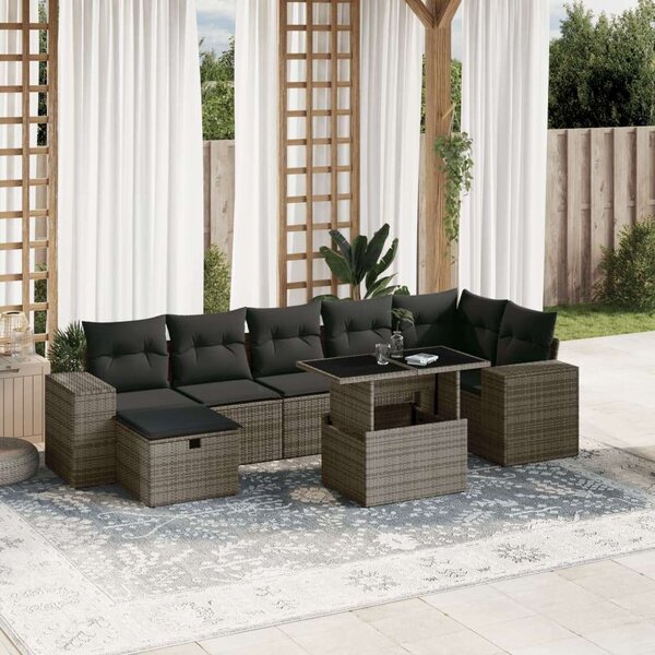 VidaXL Polyrattan Kerti Ülőgarnitúra - 8 részes - Szürke