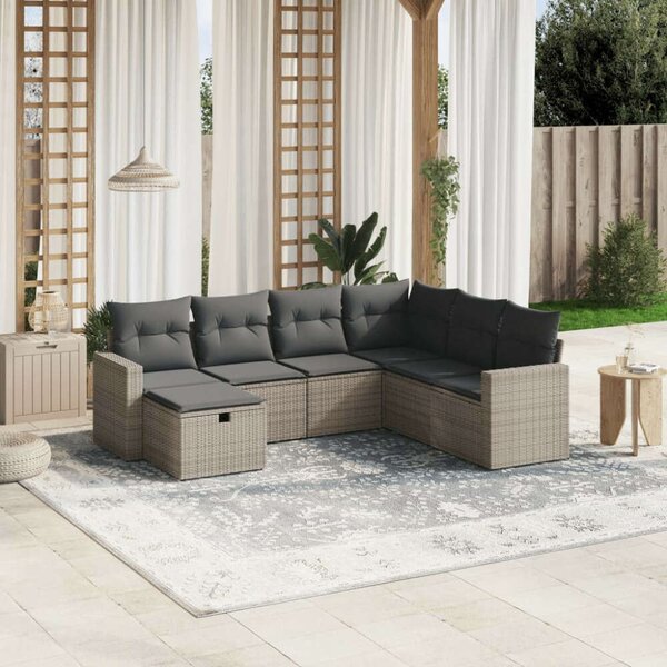 VidaXL Polyrattan Kerti Ülőgarnitúra - 7 részes - Szürke