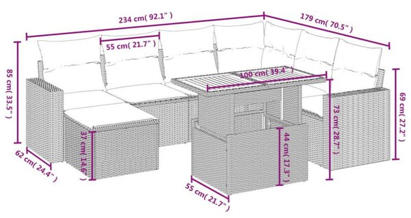 VidaXL Polyrattan Kerti Ülőgarnitúra - 8 részes, Szürke