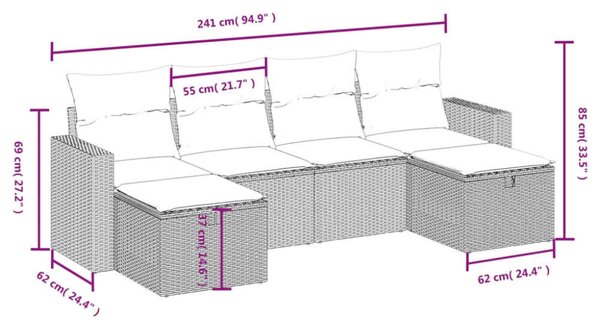 VidaXL Polyrattan Kerti Ülőgarnitúra - 6 részes - Szürke