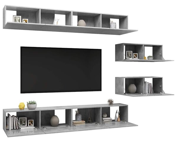 6 részes betonszürke szerelt fa TV-szekrényszett