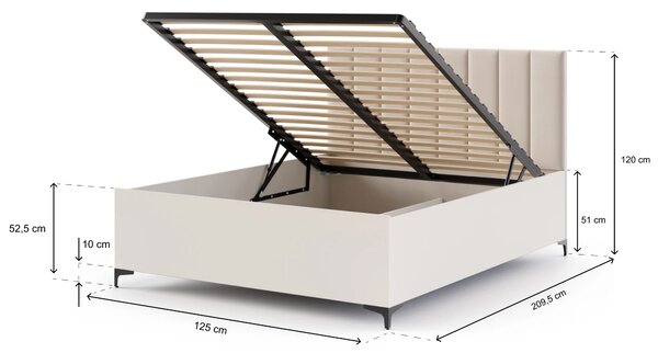 CIERRA egyszemélyes ágy ágyneműtartóval 120x200 - kasmír/krémszínű