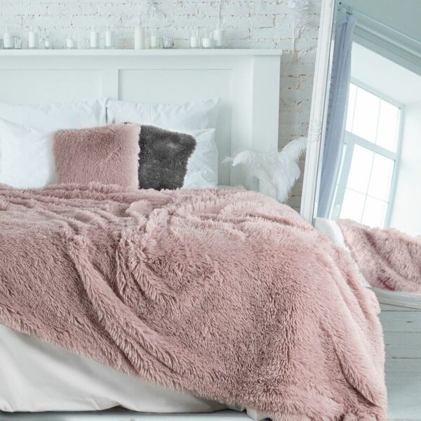 Lettie szőrme hatású ágytakaró Rózsaszín 170x210 cm
