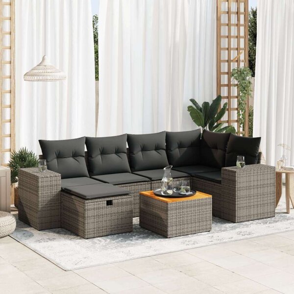 VidaXL Polyrattan Kerti Ülőgarnitúra - 7 részes - Szürke