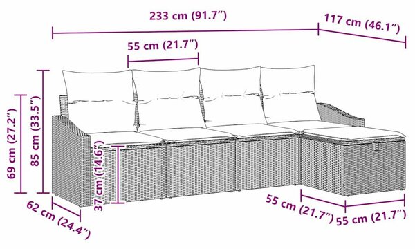 VidaXL Kanapé Szett 5 db Szürke polirattan