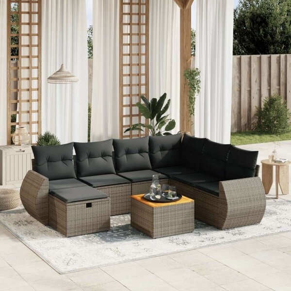 VidaXL Polyrattan Kerti Ülőgarnitúra - 8 részes - Szürke