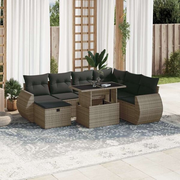 VidaXL 8 részes szürke polyrattan kerti ülőgarnitúra párnákkal