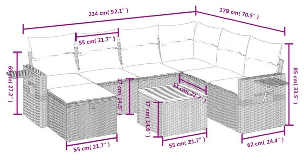 Polyrattan Kerti Ülőgarnitúra - 8 részes - Szürke