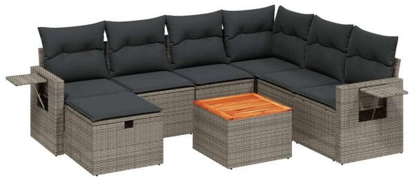Polyrattan Kerti Ülőgarnitúra - 8 részes - Szürke