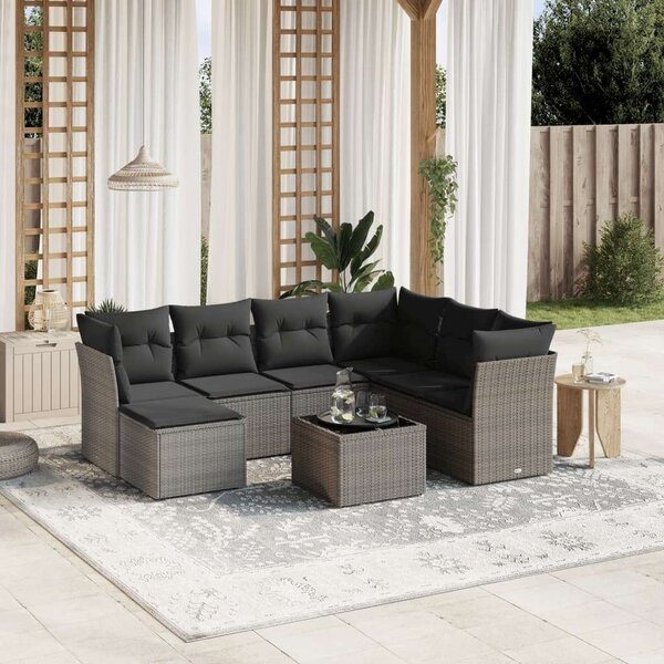 VidaXL Polyrattan Kerti Ülőgarnitúra - 8 részes - Szürke