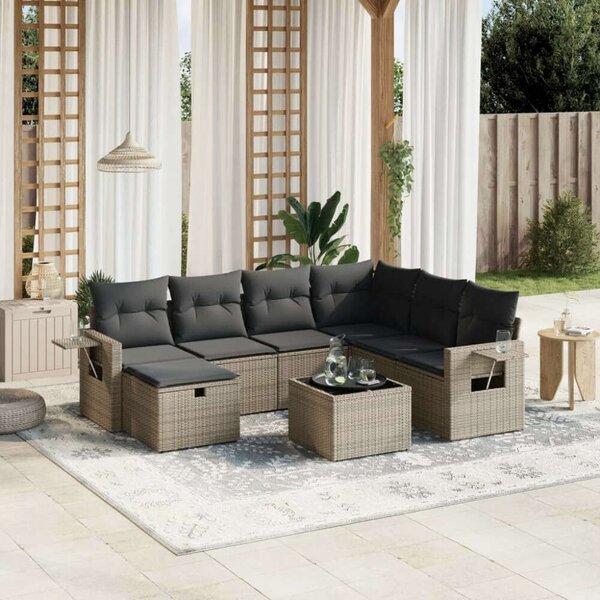 VidaXL Polyrattan Kerti Ülőgarnitúra - 8 részes - Szürke