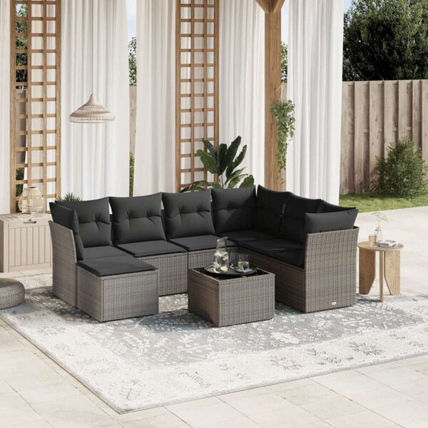 VidaXL Polyrattan Kerti Ülőgarnitúra - 8 részes - Szürke