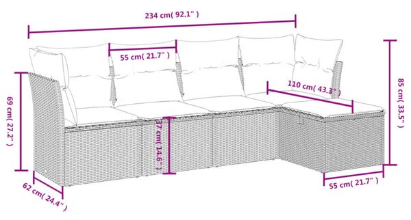 VidaXL Polyrattan Kerti Ülőgarnitúra - 5 részes - Szürke