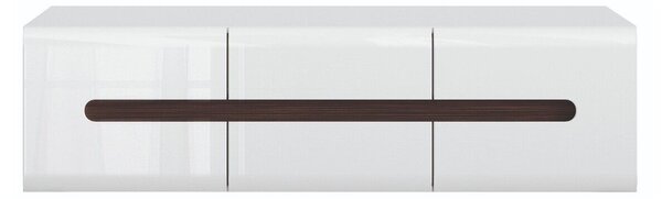 TV-állvány Serveso 107, Közepes sűrűségű farostlemez, Laminált forgácslap, 43x150x47cm, Fényes fehér, Fehér
