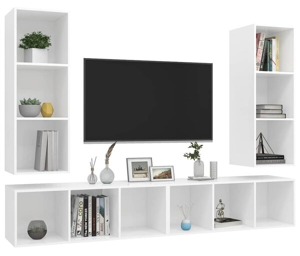 4 db fehér szerelt fa falra szerelhető TV-szekrény