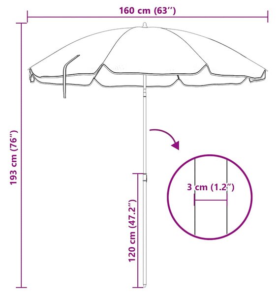 Homokszínű kültéri napernyő acél rúddal 180 cm