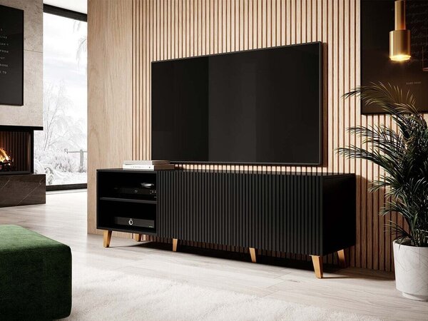 TV-állvány Dicto, Közepes sűrűségű farostlemez, Laminált forgácslap, 52x150x40cm, Fekete, Aranysárga