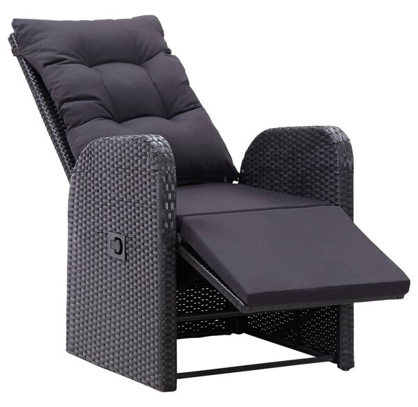 2 db fekete polyrattan dönthető kerti szék párnával