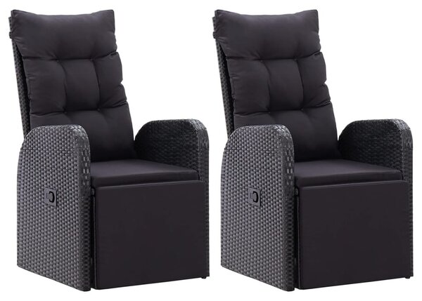 2 db fekete polyrattan dönthető kerti szék párnával