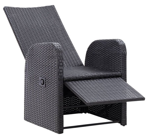 2 db fekete polyrattan dönthető kerti szék párnával