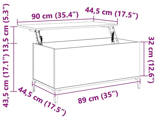 Betonszürke szerelt fa dohányzóasztal 90x44,5x45 cm