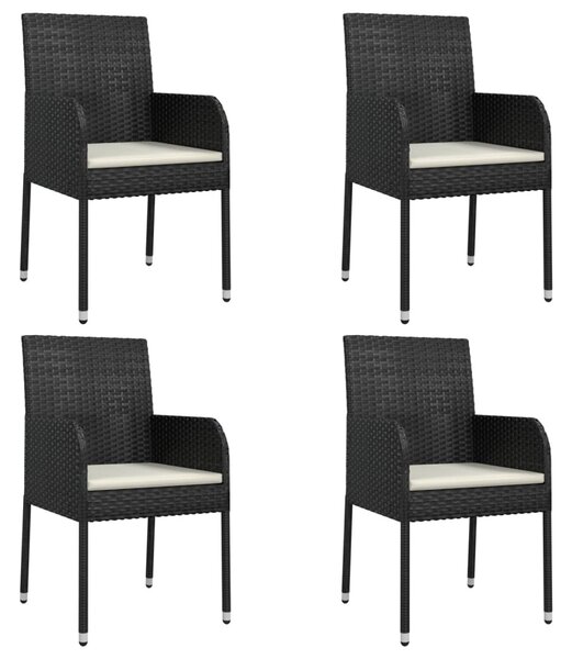 4 db fekete polyrattan kerti szék párnával