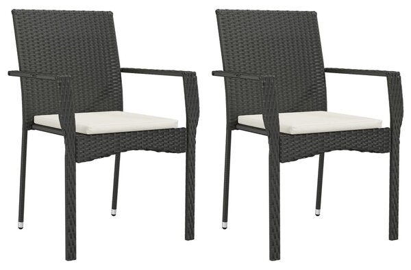 2 db fekete polyrattan kerti szék párnával