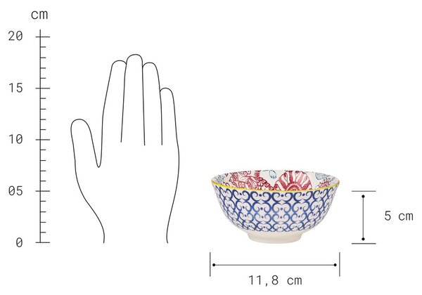 ORNAMENTS tálka 240 ml, kék-piros madarakkal