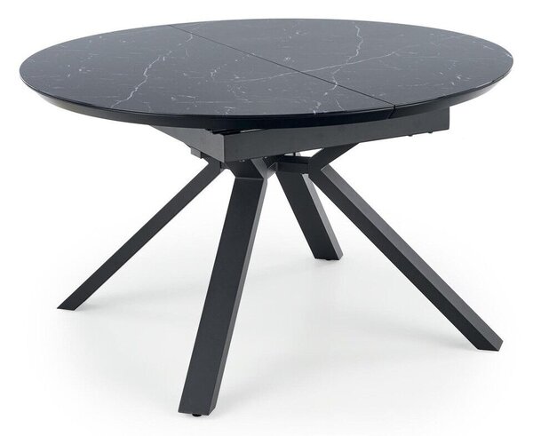 Asztal Houston 1245, Fekete márvány, Fekete, 76cm, Hosszabbíthatóság, Edzett üveg, Közepes sűrűségű farostlemez, Fém