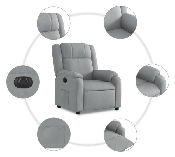 Világosszürke szövet elektromos dönthető fotel