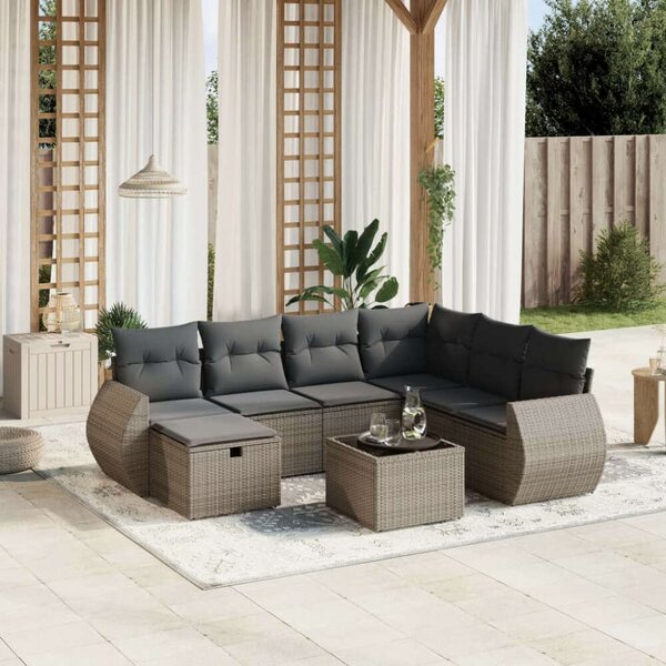 VidaXL Polyrattan Kerti Ülőgarnitúra - 8 részes - Szürke