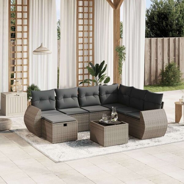 VidaXL Polyrattan Kerti Ülőgarnitúra - 8 részes - Szürke
