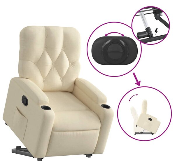 Krémszínű szövet felállást segítő dönthető fotel